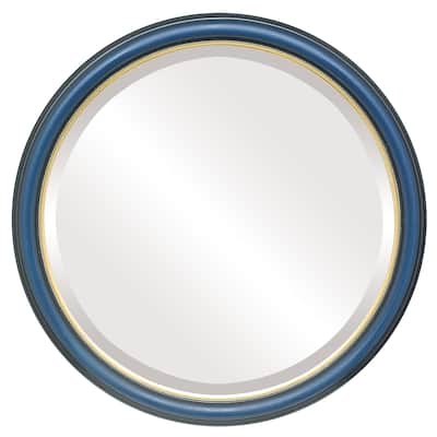 Hamilton Framed Round Mirror in Royal Blue with Gold Lip
