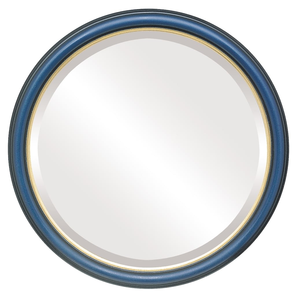 Hamilton Framed Round Mirror in Royal Blue with Gold Lip