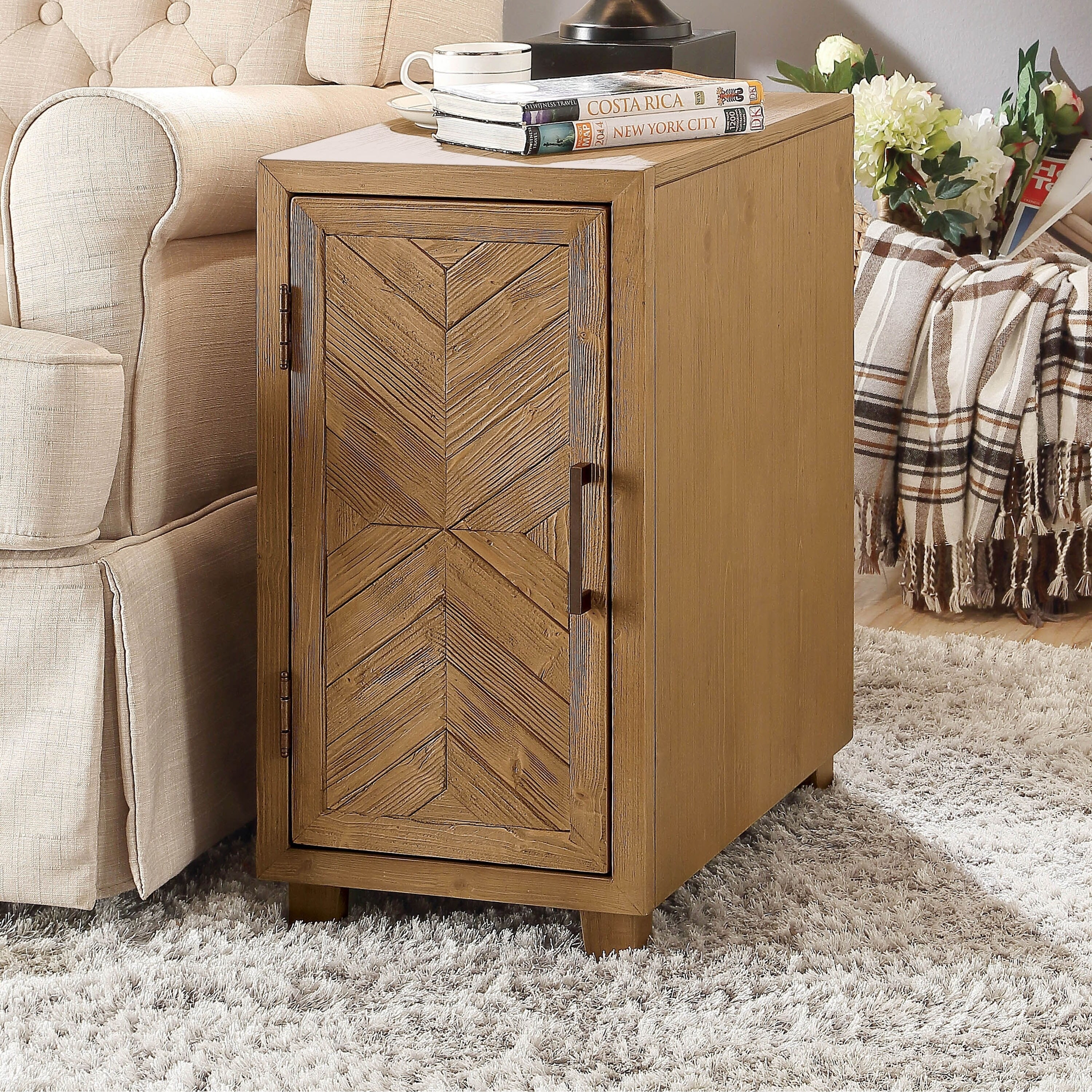 Furniture of America Ding Rustic Oak Solid Wood Side Table Light Oak