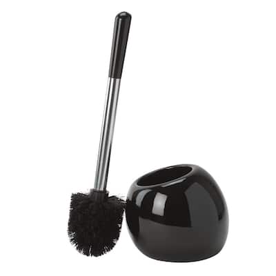 Bath Bliss Ceramic Dome Toilet Brush & Holder in Black - 5.7"RDx 14"