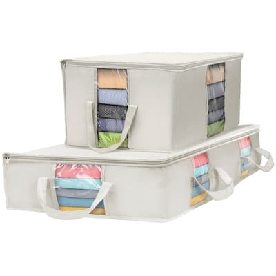 Foldable Storage Bag Organizers, Large Clear Window & Carry Handles (2-Pack; 1 square 1 rectangle bag)