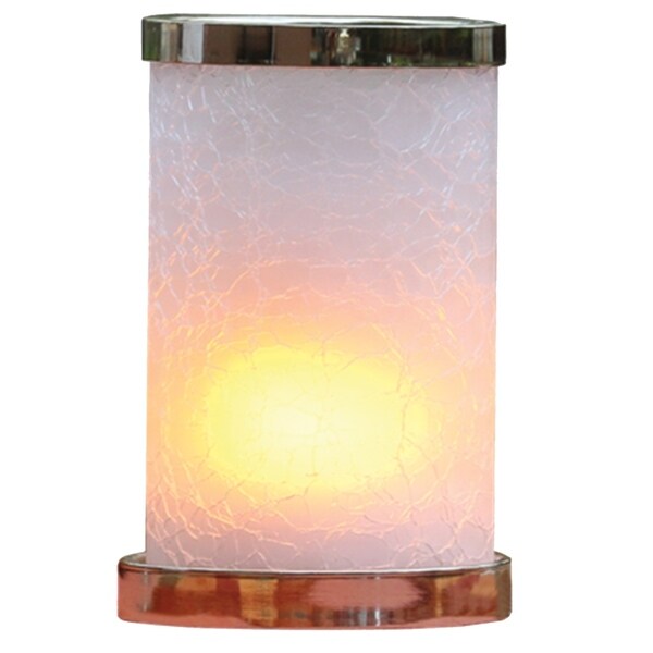 7.5"H Ambiente Flame™ White Crackle Glass Flameless Candle With Rechargeable LED Module and USB Adapter