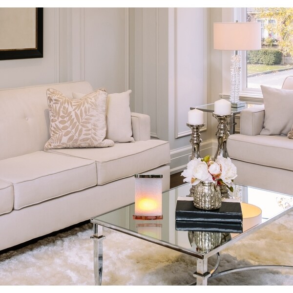 7.5"H Ambiente Flame™ White Crackle Glass Flameless Candle With Rechargeable LED Module and USB Adapter