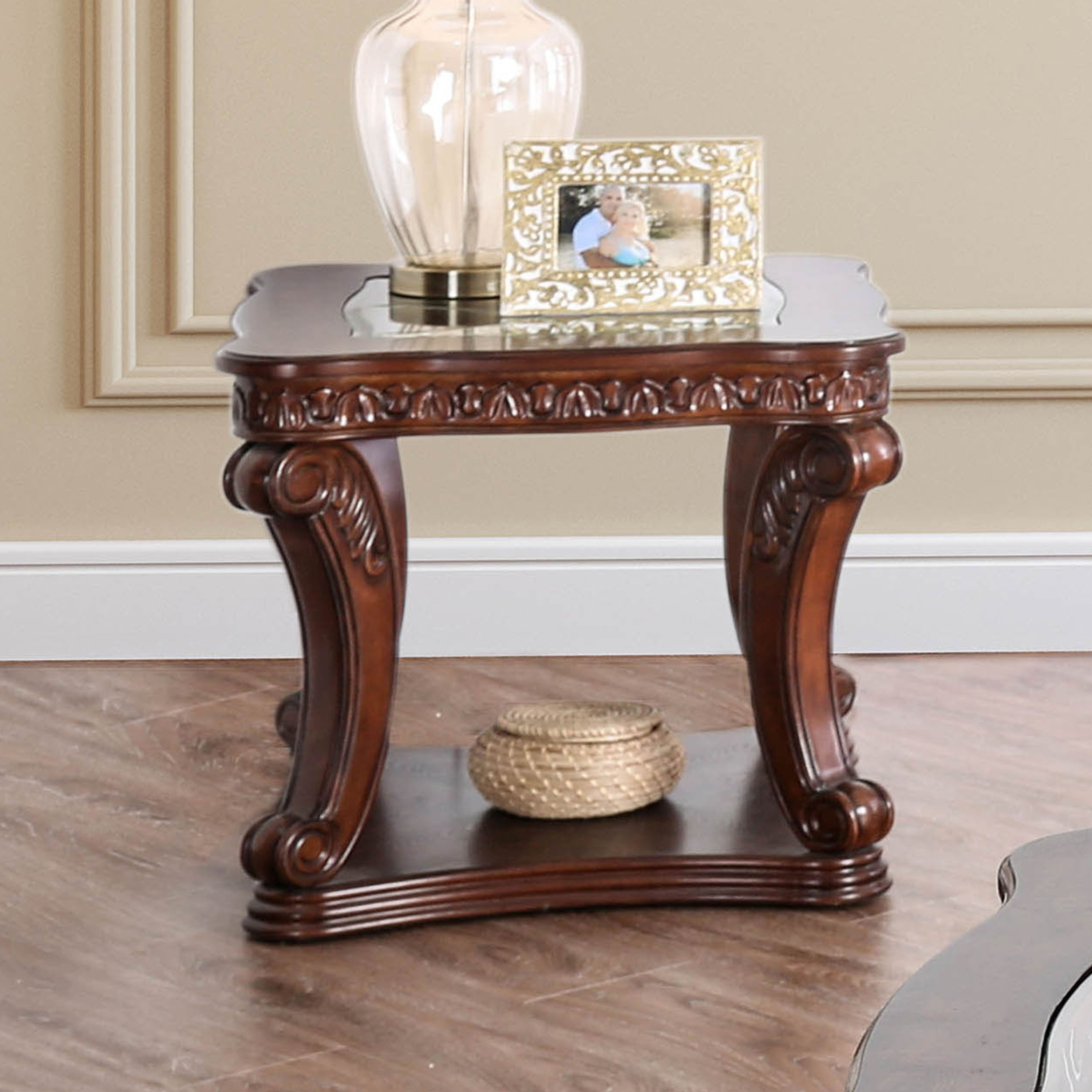 Wood Glass Top End Tables