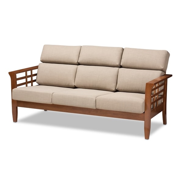 brown fabric 3 seater sofa