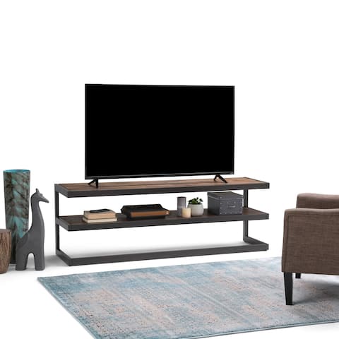WYNDENHALL Cecilia SOLID ACACIA WOOD 66 inch Wide Industrial TV Media Stand in Rustic Natural Aged Brown For TVs up to 70 inches