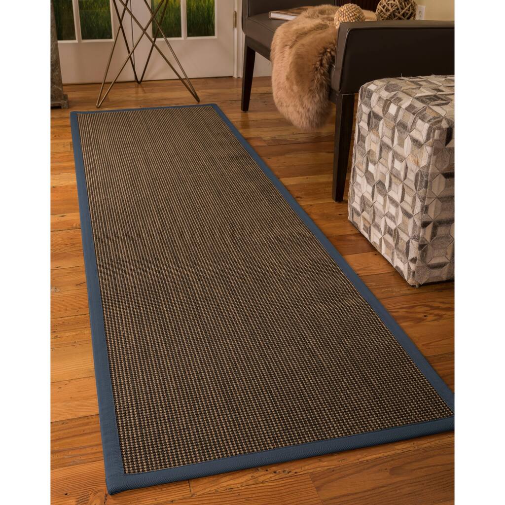 Natural Area Rugs 100%, Natural Fiber Handmade Chateau, Black/Brown Sisal Rug, Midnight Blue Border - 2'6" x 8'