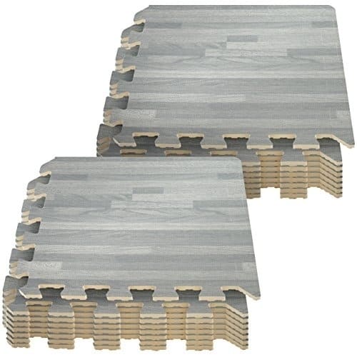 Interlocking Floor Mat - Wood Print, 16 Pieces - Grey