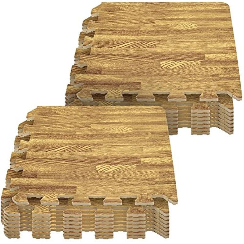 Interlocking Floor Mat - Wood Print, 16 Pieces