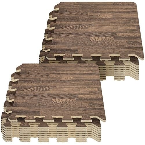 Interlocking Floor Mat - Wood Print, 16 Pieces