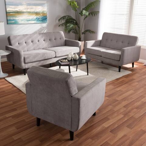 Mid-Century Fabric 3-Piece Living Room Set by Baxton Studio