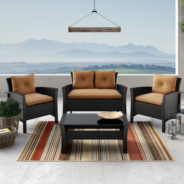 Havenside Home Tybee 4 Piece Black Resin Rattan Wicker Havenside Home Tybee 4 Piece Black Resin Rattan Wicker