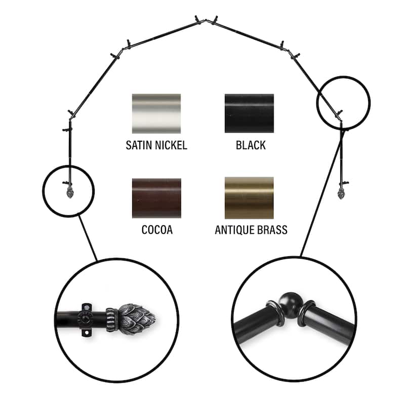 InStyleDesign Lotus 6-Sided Bay Window Curtain Rod - Black Finish - Black