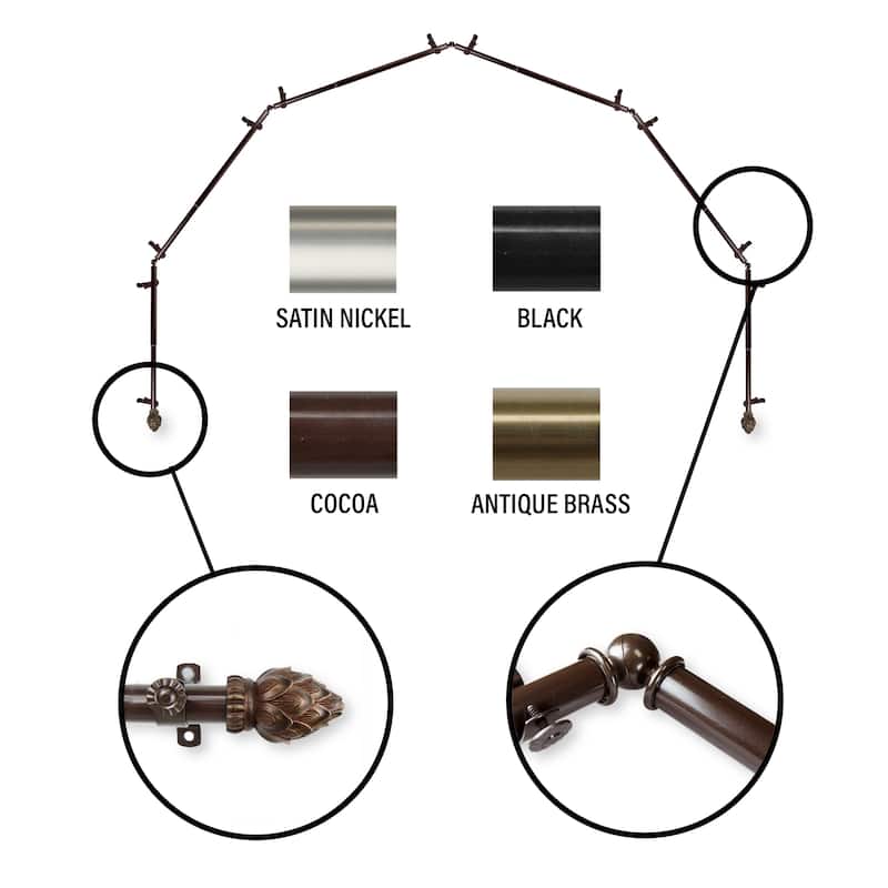 InStyleDesign Lotus 6-Sided Bay Window Curtain Rod - Brown Finish - Cocoa