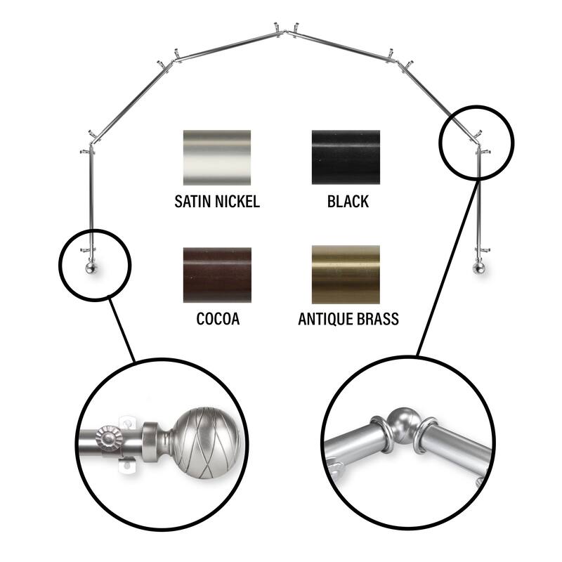 InStyleDesign Desmond 6-Sided Bay Window Curtain Rod - Nickel Finish/Satin/Silver Finish - satin nickel