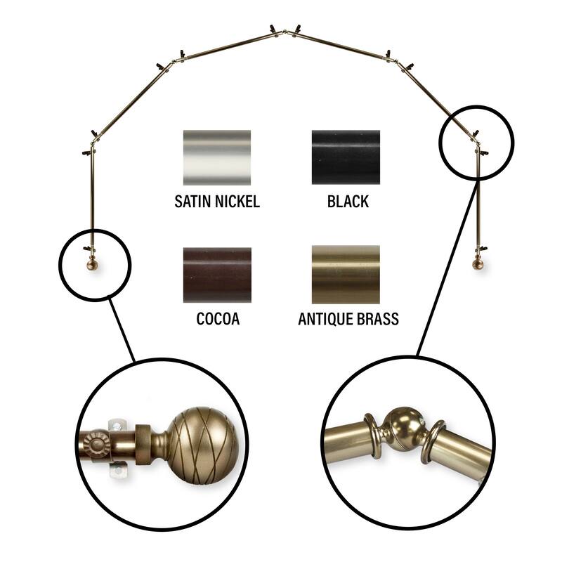InStyleDesign Desmond 6-Sided Bay Window Curtain Rod - Antique/Brass Finish - Antique Brass