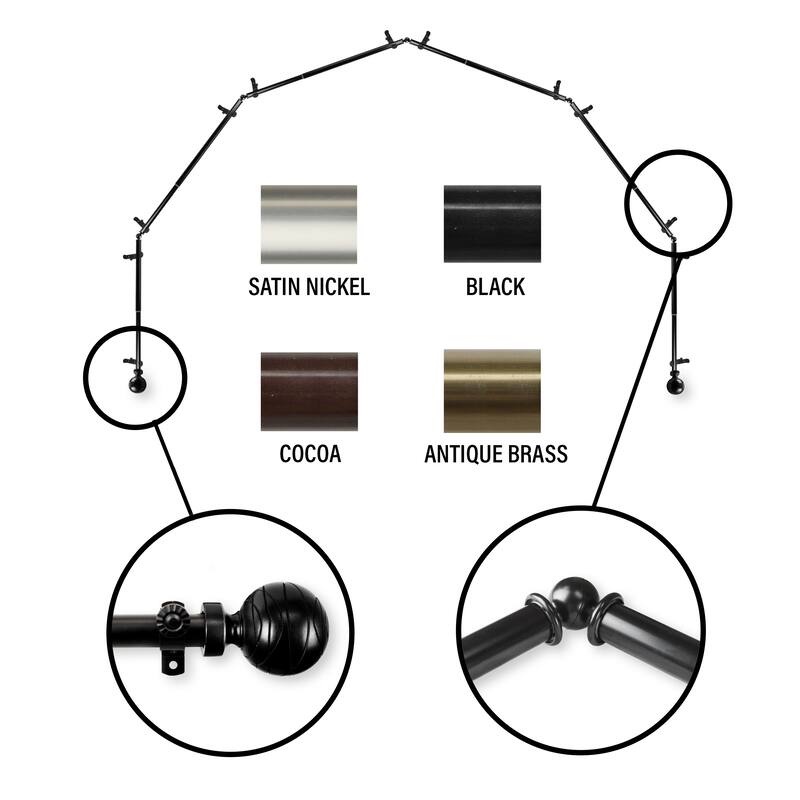 InStyleDesign Desmond 6-Sided Bay Window Curtain Rod - Black Finish - Black