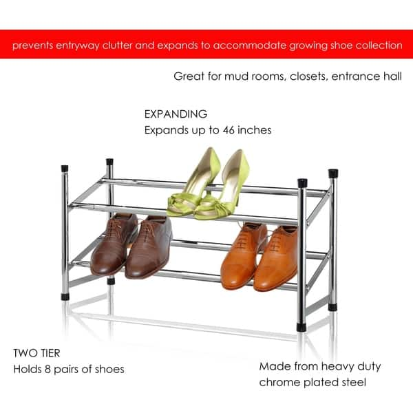 Shop Sunbeam Chrome 2 Tier Expandable Shoe Rack Overstock 20615293