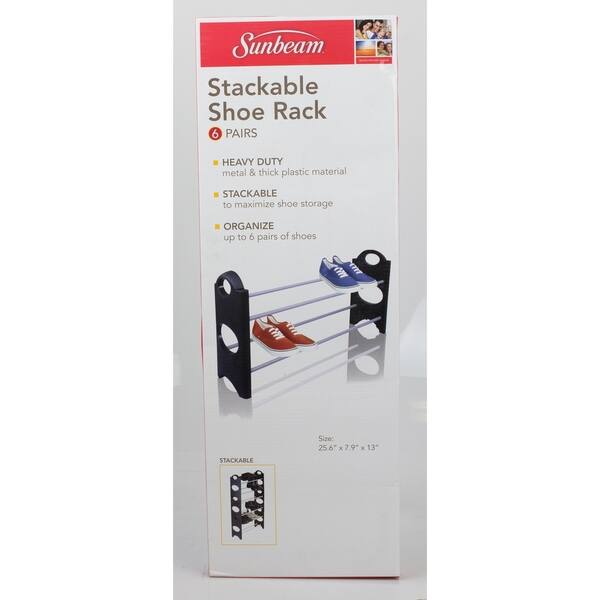 Shop Sunbeam Black Plastic 6 Pair Shoe Rack Overstock 20615327