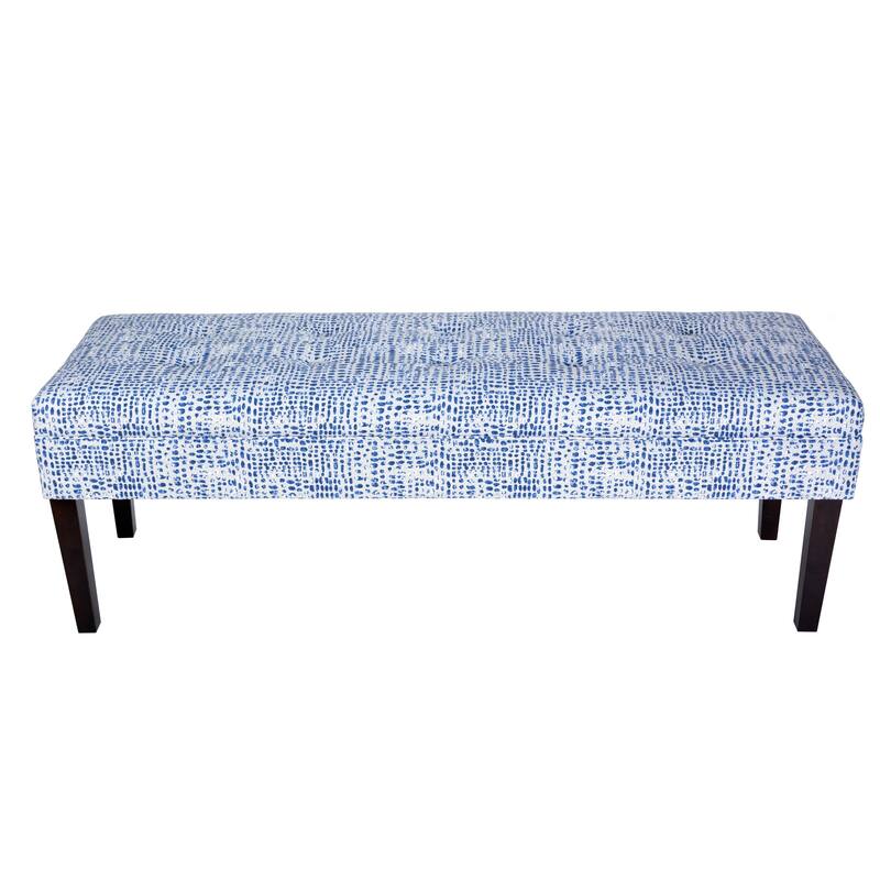 Kaya Sediment Trim Upholstered Classic Long Bench - Espresso Legs - blue / off-white