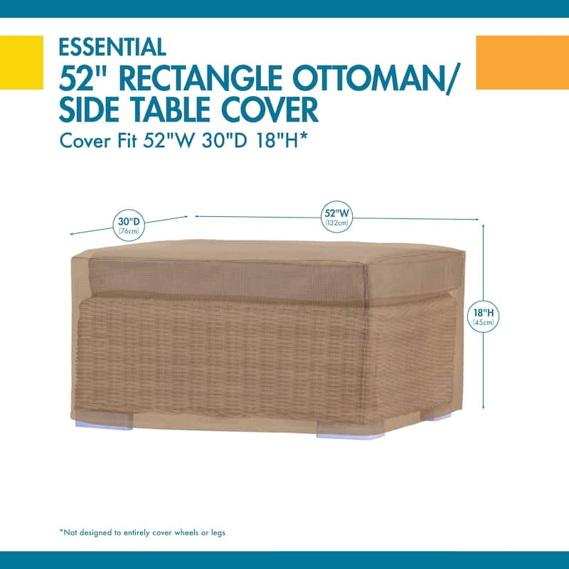 Duck Covers Essential Rectangle Patio Ottoman or Side Table Cover - 52l x 30w x 18h