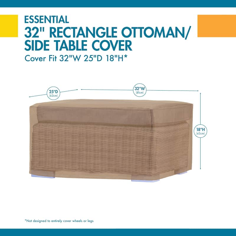 Duck Covers Essential Rectangle Patio Ottoman or Side Table Cover - 32l x 25w x 18h