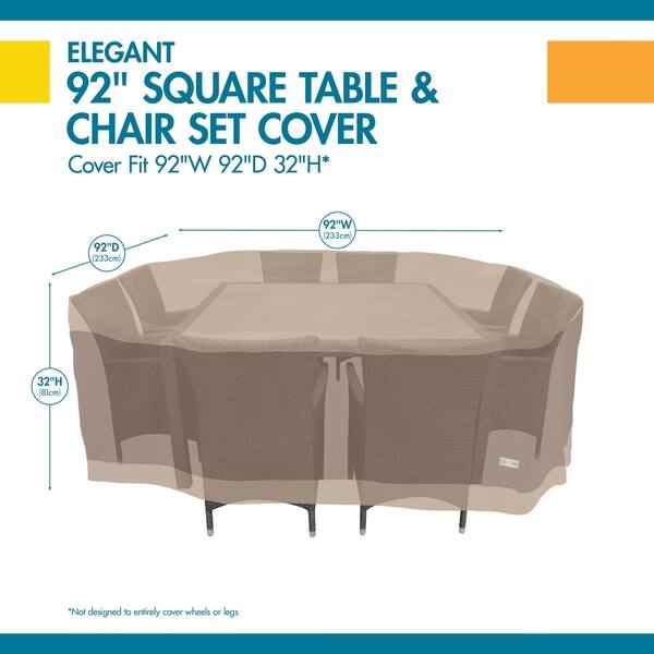 dimension image slide 0 of 2, Duck Covers Elegant Square Patio Table with Chairs Cover