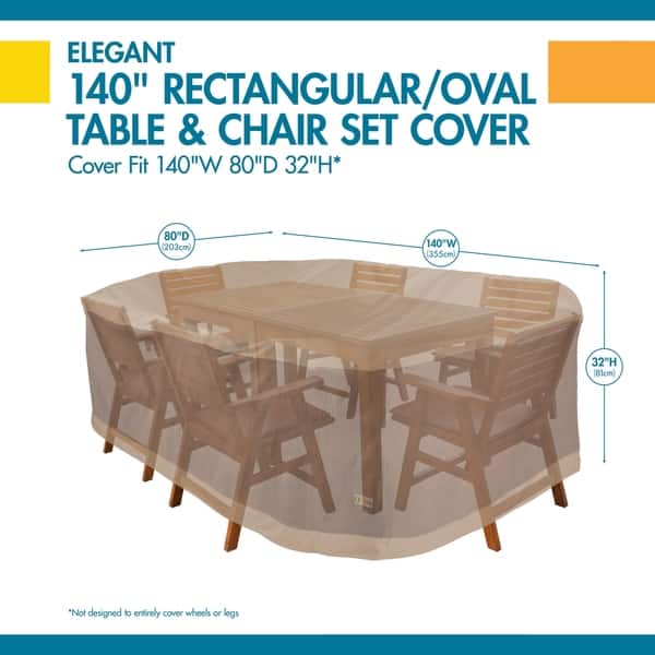 dimension image slide 4 of 4, Duck Covers Elegant Rectangle Patio Table with Chairs Cover