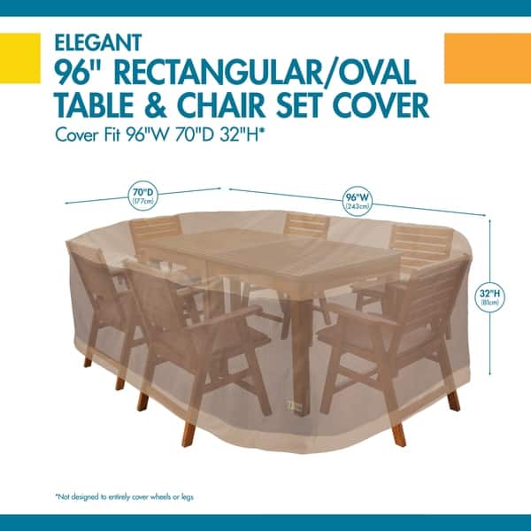 dimension image slide 5 of 4, Duck Covers Elegant Rectangle Patio Table with Chairs Cover