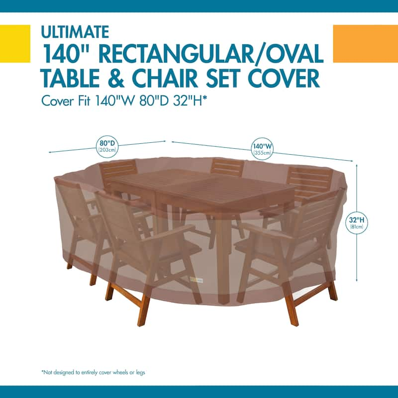 Duck Covers Ultimate Rectangle Patio Table with Chairs Cover - 140l x 80w x 32h