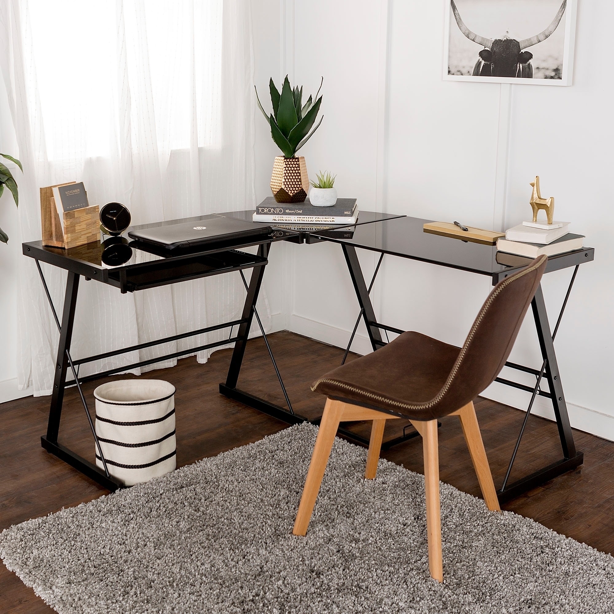 Shop Porch Den Hardy Black Glass Metal L Shaped Computer Desk