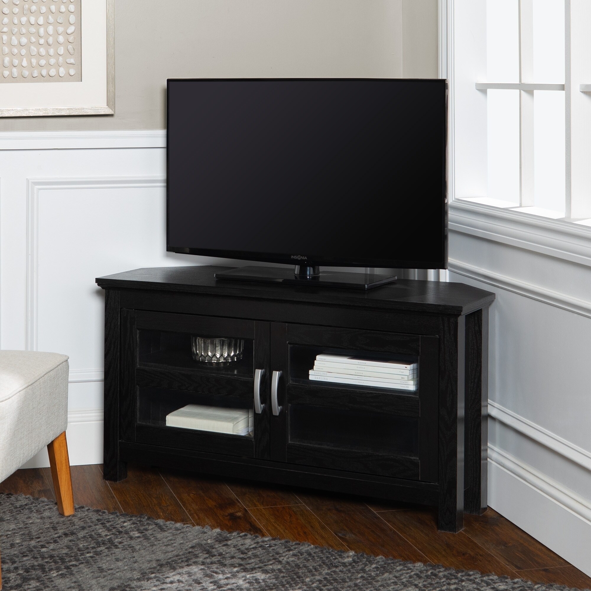 Shop Copper Grove Bow Valley Black Wood 44 Inch Corner Tv Stand