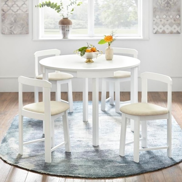Hideaway Dining Table Home Low Back Harrisburg Tobey Compact Round Dining Set Space-Saving Design Foam Seat Cushions Round Dining Table And Four Chairs 5-APieces MDF Rubberwood Brown//Grey