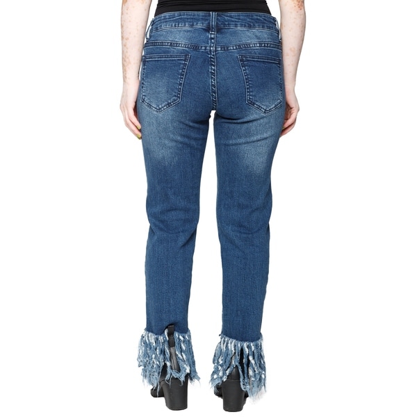 denim capris with fringe