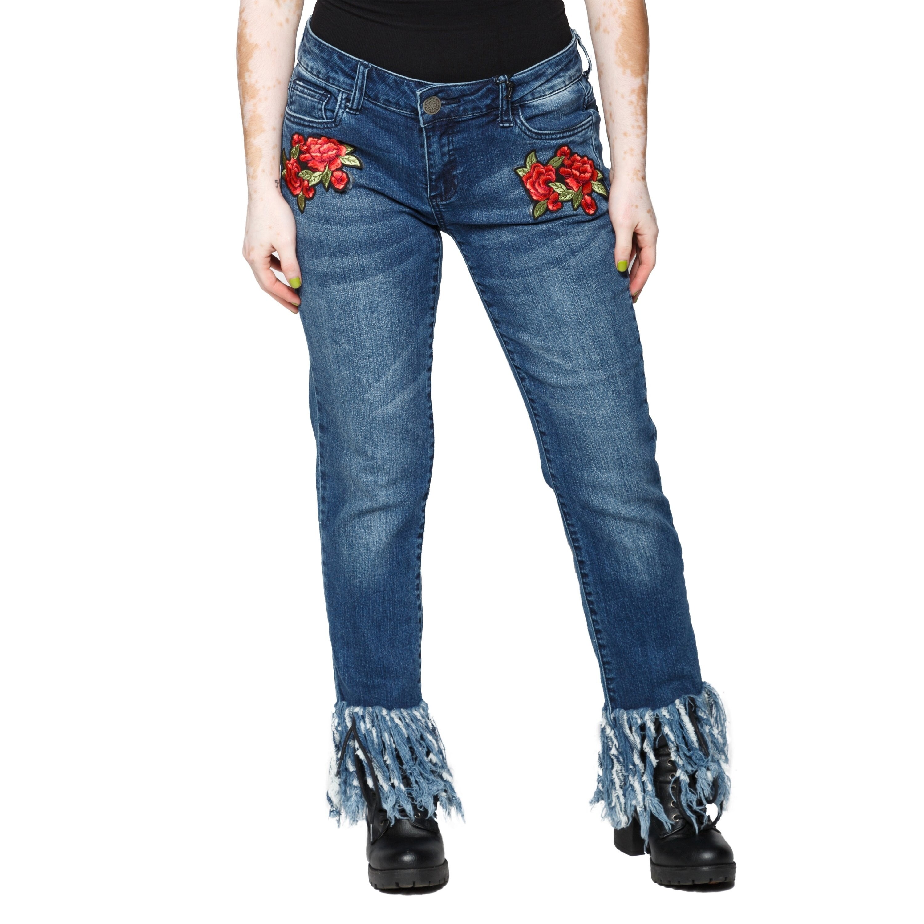 denim capris with fringe