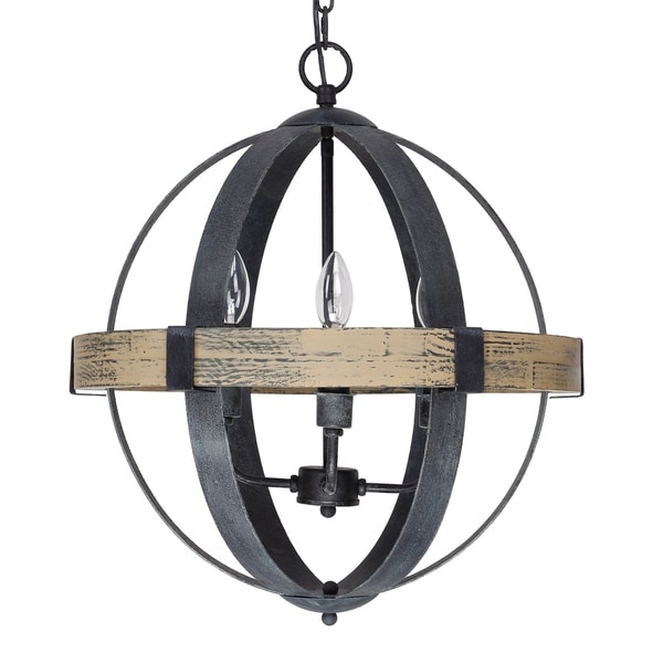Castello Black Wrought Iron Wood 4 Light Orb Chandelier Ships Castello Black Wrought Iron Wood 4 Light Orb Chandelier