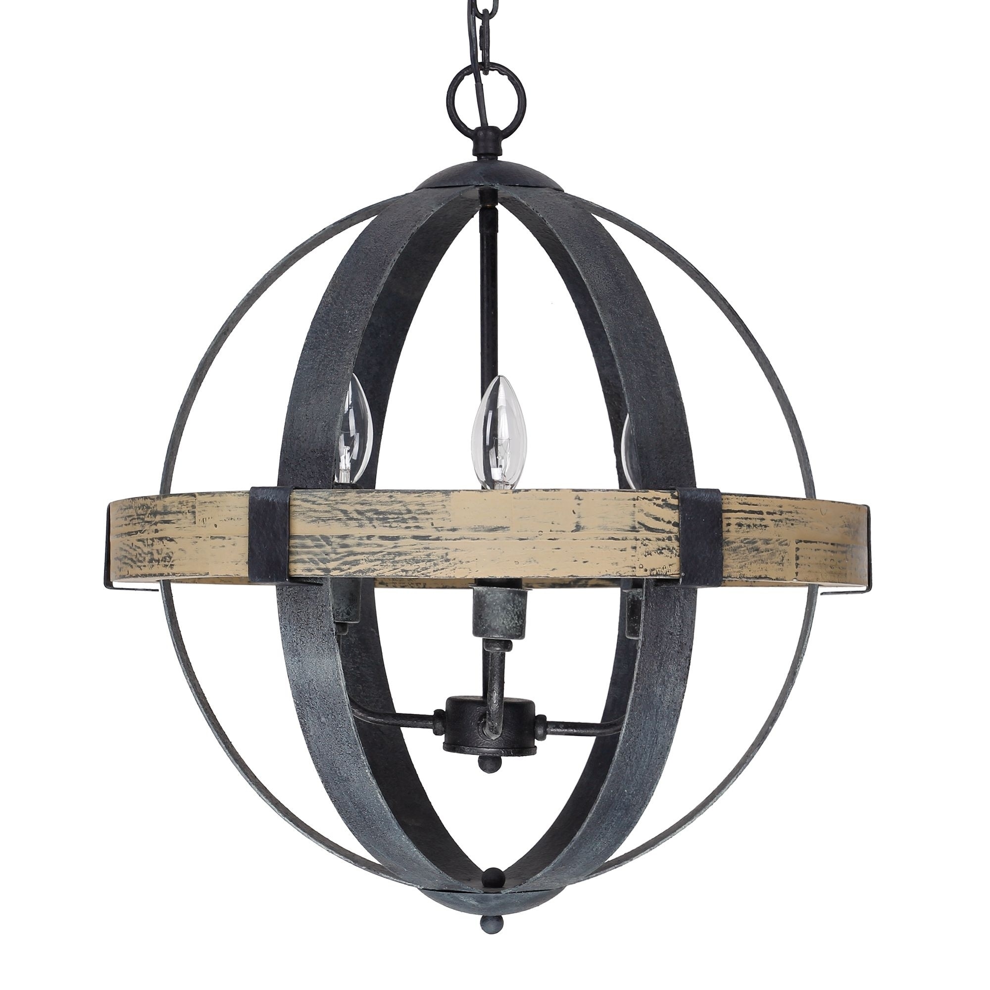 Castello Black Wrought Iron Wood 4-light Orb Chandelier - Chandeliers For Bedrooms by Overstock.com