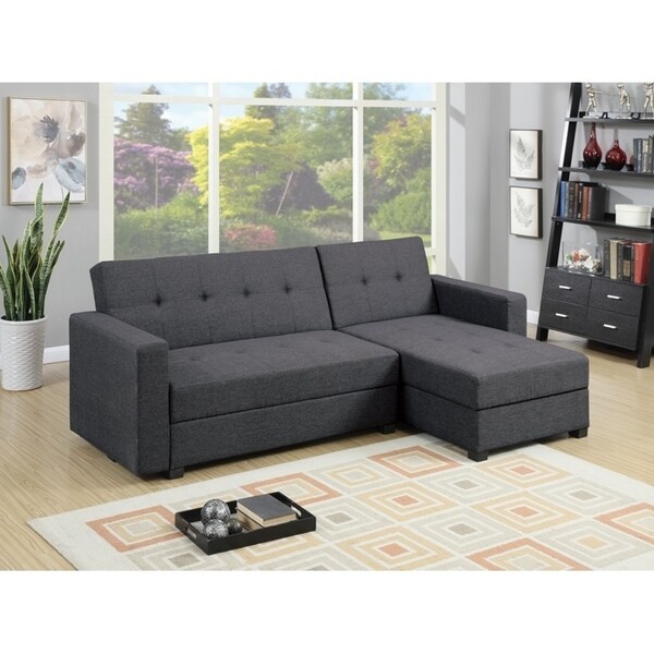 Shop Poly fiber Fabric 2 Piece Adjustable Storage Sofa Set, Grey - Free ...