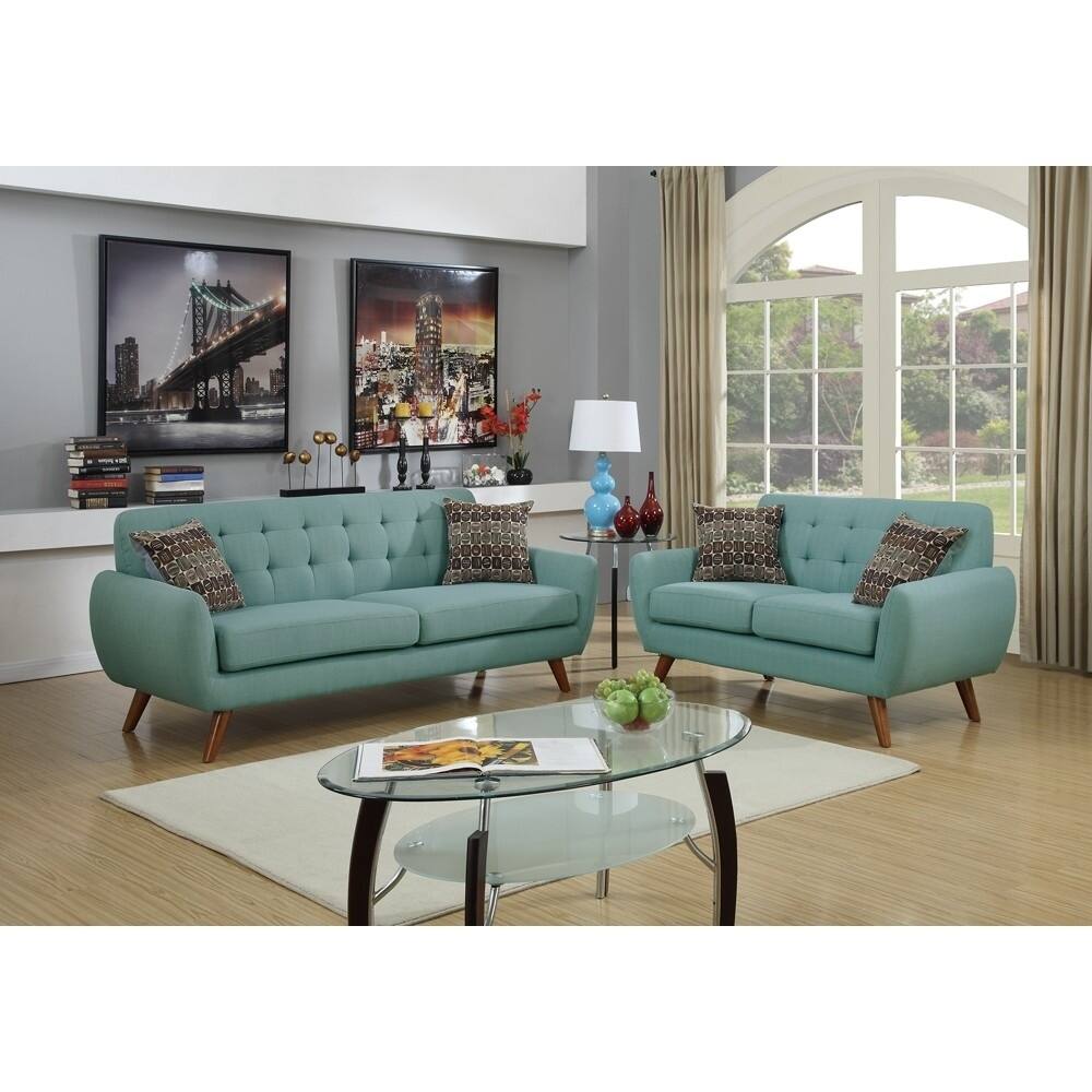 Polyfiber 2 Piece Sofa set With Cushion Seats In Blue - Overstock ...