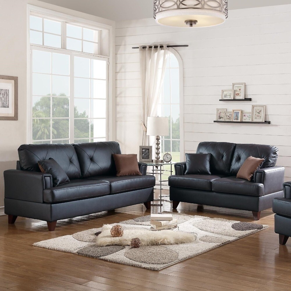 Benzaragenuine Leather 2 Pieces Modish Sofa Set In Black Dailymail