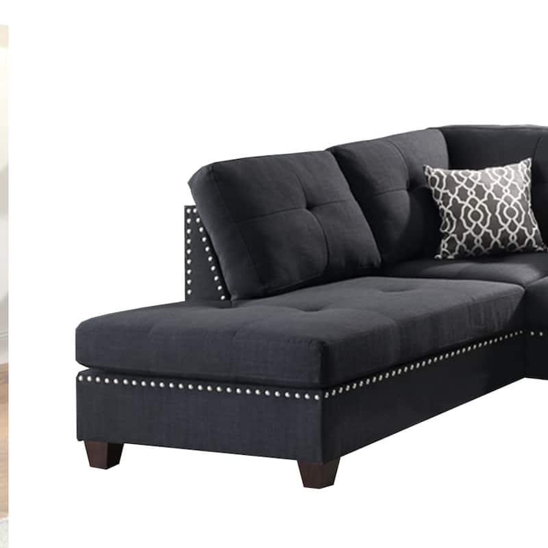 Polyfiber 3 Pieces Sectional Set With Ottoman In Black