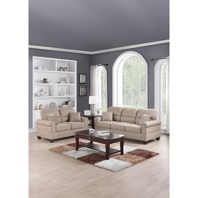 Sand Fabric 2 Pieces Sofa Set With Pillows In Beige