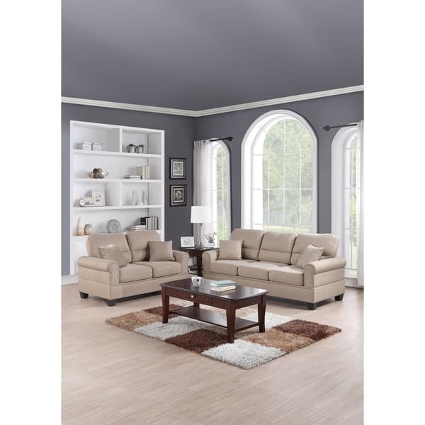Fabric 2 Pieces Sofa Set With Pillows In Beige - On Sale - Bed Bath & Beyond