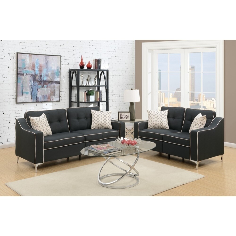 Polyfiber 2 Pieces Sofa Set With White Welt Trim Black Overstock 20625995