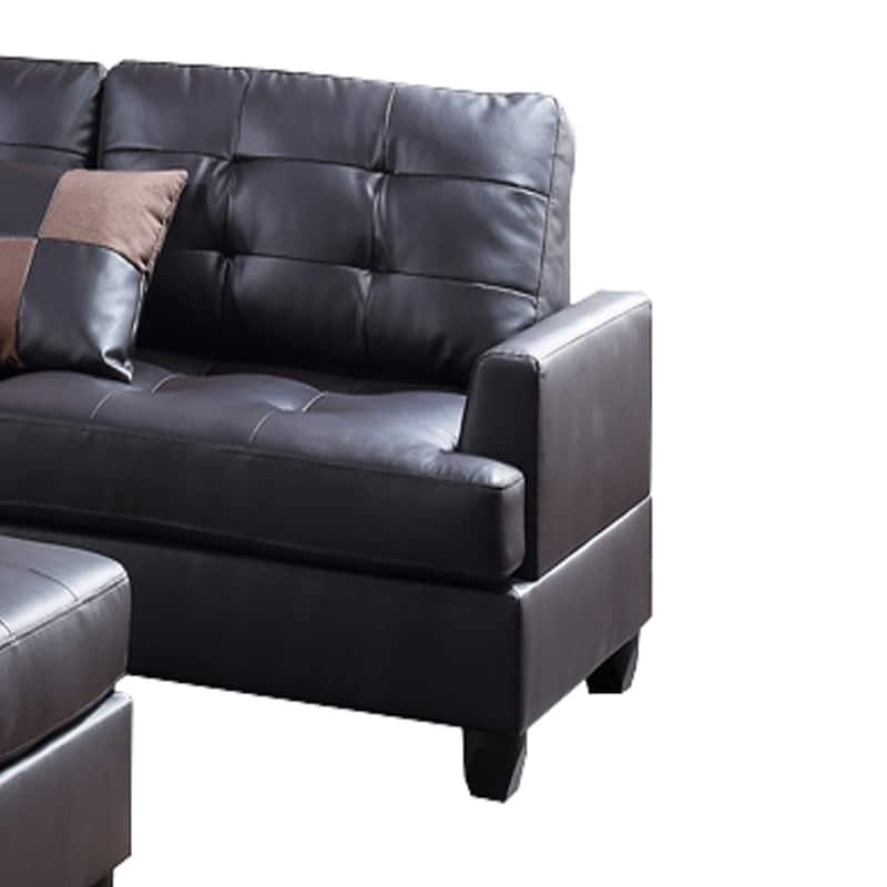Faux Leather 3 Pieces Sectional Set In Espresso Brown