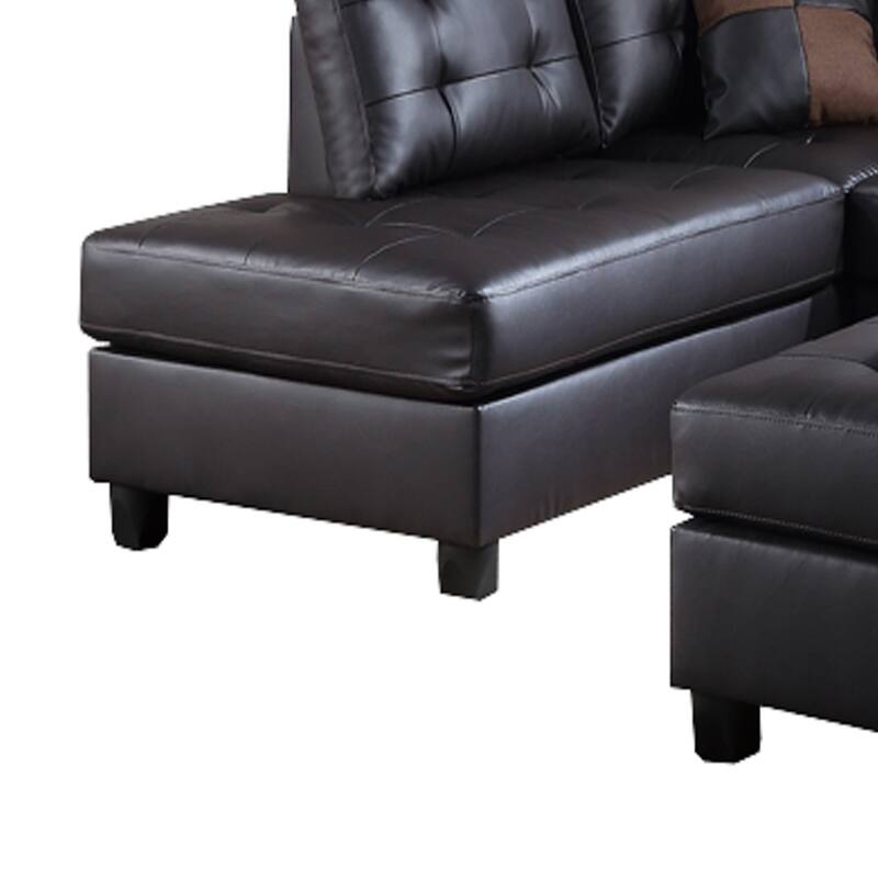 Faux Leather 3 Pieces Sectional Set In Espresso Brown