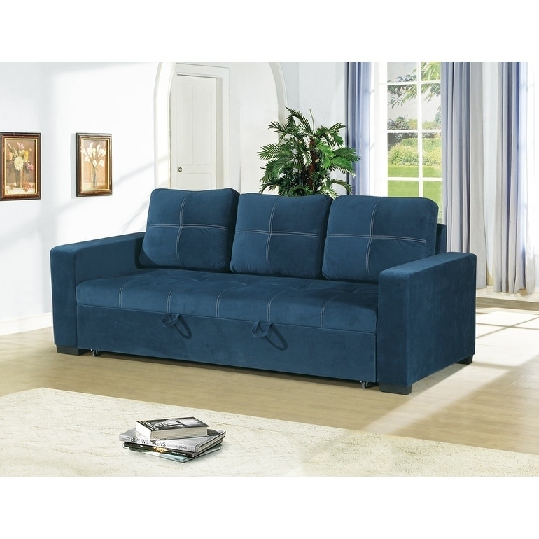 Benzara Polyfiber Fabric Convertible Sofa in Blue