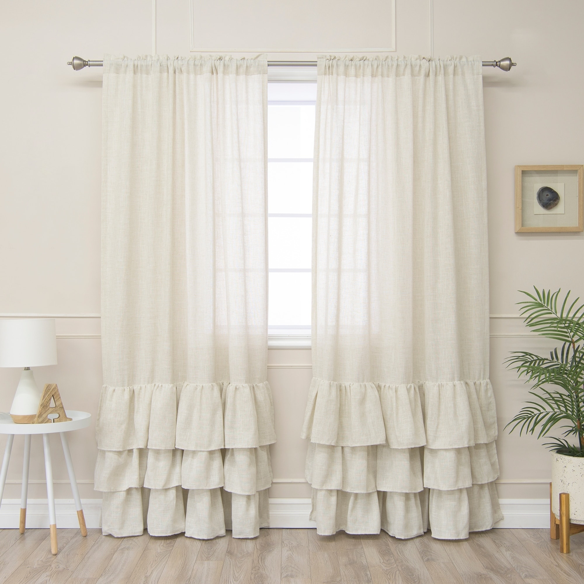 Aurora Home Linen Blend Ruffle Bottom Curtain Panel 52 x Neutral 52 x