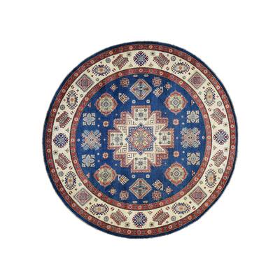 Shahbanu Rugs Special Kazak Hand-Knotted Geometric Design Round Rug - 7'9" x 7'10"