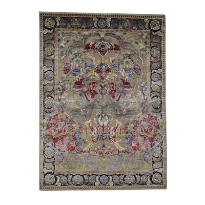 Shahbanu Rugs Arts And Crafts Design Oxidized Wool And Silk Oriental Rug - 5'7" x 8'0"